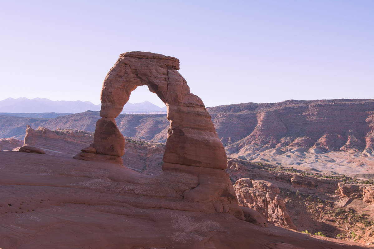 Delicate Arch in Arches National Park shortly after sunrise.